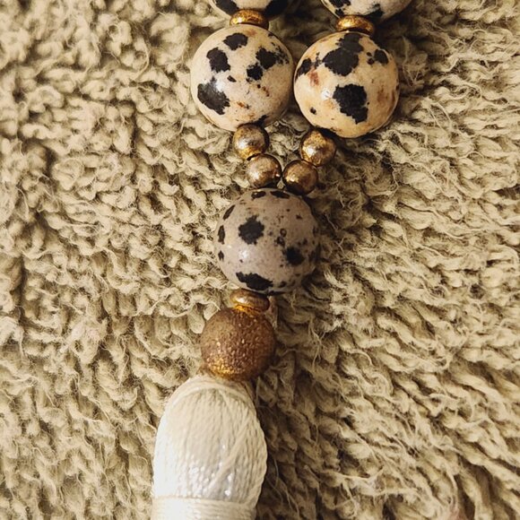 Dalmation Jasper and Turquoise Beaded Tassel Necklace - Picture 12 of 16